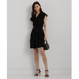 Womens Belted Ruffle-Trim Satin Tiered Dress