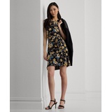 Womens Floral Bubble Crepe Cap-Sleeve Dress