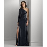 Womens Metallic Knit One-Shoulder Gown