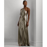 Womens One-Shoulder Metallic Chiffon Gown