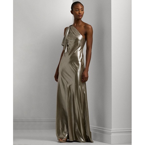 폴로 랄프로렌 Womens One-Shoulder Metallic Chiffon Gown