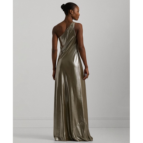 폴로 랄프로렌 Womens One-Shoulder Metallic Chiffon Gown