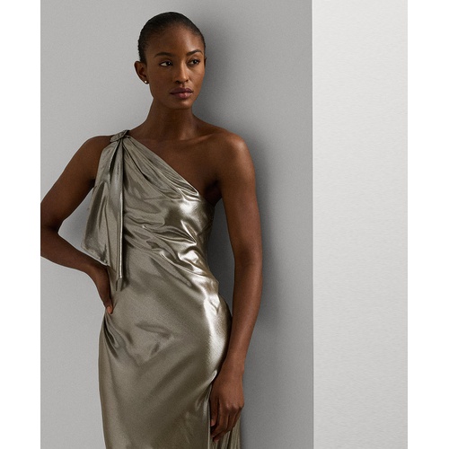 폴로 랄프로렌 Womens One-Shoulder Metallic Chiffon Gown