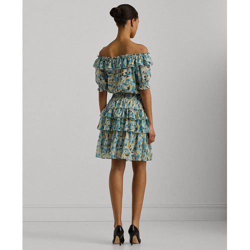 폴로 랄프로렌 Womens Ruffled Tiered Fit & Flare Dress