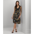 Womens Belted Floral A-Line Dress