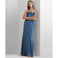 Womens Beaded Halter Jersey Gown