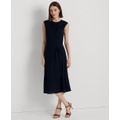 Womens Bubble Crepe Cap-Sleeve Dress