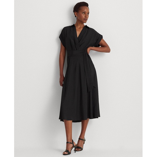 폴로 랄프로렌 Womens Self-Belt Roll-Tab Sleeve Surplice Crepe Dress