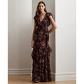 Womens Ruffled A-Line Gown