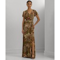 Womens Belted Floral Gown