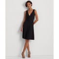 Womens Sleeveless Front-Pleated Surplice Jersey Dress