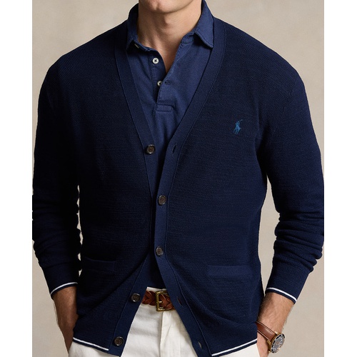 폴로 랄프로렌 Mens Textured Cotton-Linen V-Neck Cardigan