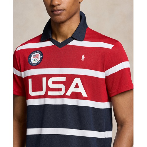 폴로 랄프로렌 Mens Team USA Custom Slim-Fit Stretch Striped Mesh Polo Shirt