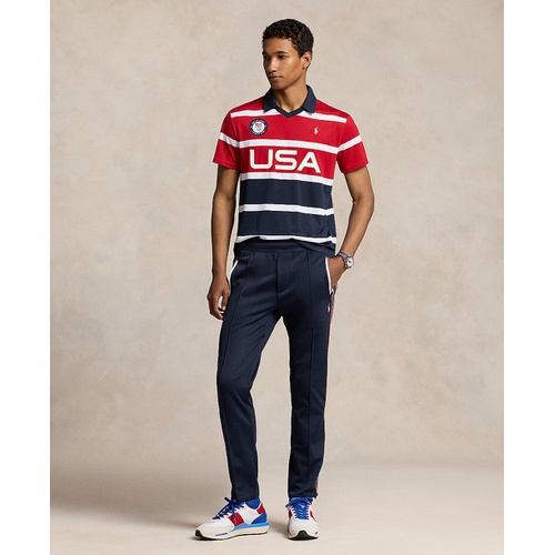 폴로 랄프로렌 Mens Team USA Custom Slim-Fit Stretch Striped Mesh Polo Shirt