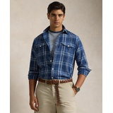 Mens Classic-Fit Plaid Linen-Cotton Workshirt