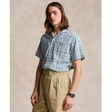 Mens Classic-Fit Plaid Linen-Blend Camp Shirt