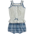 Baby Girls Striped Cotton Top & Plaid Bloomer Set