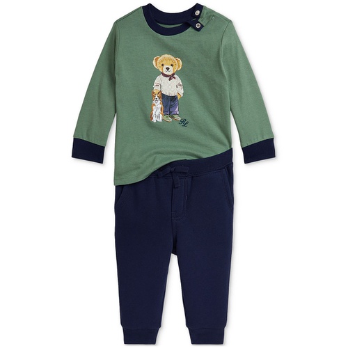 폴로 랄프로렌 Baby Boys 2 Pc. Polo Bear Printed Long Sleeve T Shirt & Fleece Pants Set