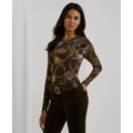 Womens Belting-Print Cotton Long-Sleeve Tee