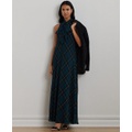 Womens Plaid Crinkle Georgette Tie-Neck Gown