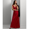 Womens Floral Satin Charmeuse Cowlback Gown