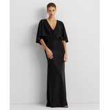 Womens Twist-Front Cape-Overlay Gown