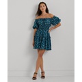 Womens Floral Cotton Voile Bubble-Sleeve Dress