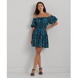 Womens Floral Cotton Voile Bubble-Sleeve Dress