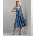 Womens Cotton-Blend Tie-Front Tiered Dress