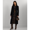 Womens Long Notched-Collar Coat