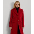 Womens Long Notched-Collar Coat