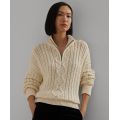 Womens Aran-Knit Cotton Quarter-Zip Pullover