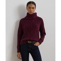 Womens Aran-Knit Wool-Blend Turtleneck Sweater