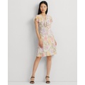 Womens Floral Bubble Crepe Tie-Neck Dress