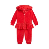 Baby Girls Velour Hoodie and Jogger Pants 2 Piece Set