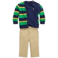 Baby 3 Pc. Solid T Shirt Stripe Fleece Cardigan & Poplin Pants Set