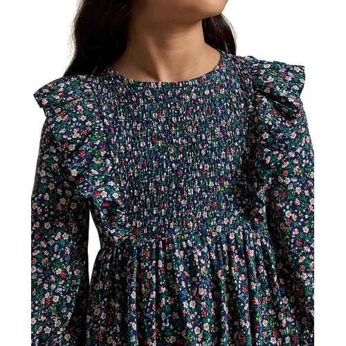 폴로 랄프로렌 Big Girls Floral Smocked Cotton Jersey Dress