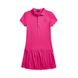 Big Girls Pleated Stretch Mesh Polo Dress