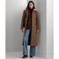 Womens Long Notched-Collar Coat