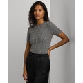 Womens Metallic Cable-Knit Short-Sleeve Sweater