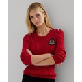 Womens Button-Trim Cable-Knit Cotton Sweater