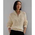 Womens Aran-Knit Cotton Quarter-Zip Pullover