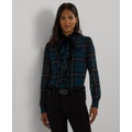 Womens Plaid Ruffle-Trim Georgette Blouse