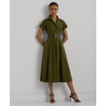 Womens Buckle-Trim Stretch-Cotton Blend Dress