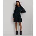 Womens Plaid Ruffle-Trim Georgette Tiered Dress