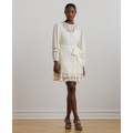 Womens Lace-Trim Belted Cotton Voile Dress