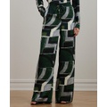 Womens Geo-Print Satin Charmeuse Wide-Leg Pants