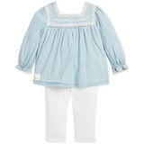 Baby Girls Chambray Top & Ribbed Leggings 2 Piece Set