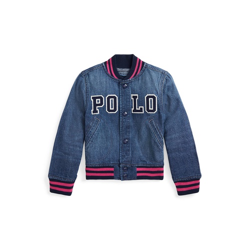 폴로 랄프로렌 Toddler and Little Girls Logo Denim Baseball Jacket