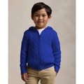 Toddler and Little Boys Cable Cotton Hooded Full Zip Sweater